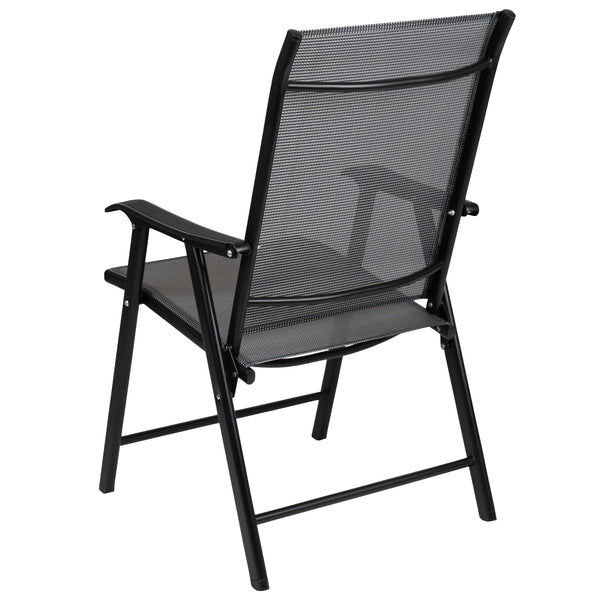 Gray |#| Portable Gray Outdoor Folding Patio Sling Chair with Black Frame - Set of 2