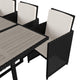 Gray Top/Black Frame |#| Space Saving Modular Patio Set with Gray Acacia Table & 6 Black Wicker Chairs