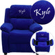 Blue Microfiber |#| Personalized Deluxe Padded Blue Microfiber Kids Recliner with Storage Arms