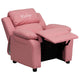 Pink Vinyl |#| Personalized Deluxe Padded Pink Vinyl Kids Recliner with Storage Arms