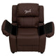 Brown LeatherSoft |#| Personalized Deluxe Padded Brown LeatherSoft Kids Recliner with Storage Arms