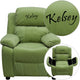 Avocado Microfiber |#| Personalized Deluxe Padded Avocado Microfiber Kids Recliner with Storage Arms