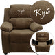 Brown Microfiber |#| Personalized Deluxe Padded Brown Microfiber Kids Recliner with Storage Arms