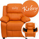 Orange Vinyl |#| Personalized Deluxe Padded Orange Vinyl Kids Recliner with Storage Arms