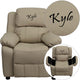 Beige Vinyl |#| Personalized Deluxe Padded Beige Vinyl Kids Recliner with Storage Arms