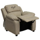 Beige Vinyl |#| Personalized Deluxe Padded Beige Vinyl Kids Recliner with Storage Arms