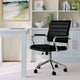 Black Faux Leather/Polished Nickel |#| Ribbed Faux Leather Swivel Home Office Chair with Armrests-Black/Polished Nickel
