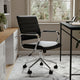 Black Faux Leather/Polished Nickel |#| Ribbed Faux Leather Swivel Home Office Chair with Armrests-Black/Polished Nickel