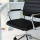 Black Faux Leather/Polished Nickel |#| Ribbed Faux Leather Swivel Home Office Chair with Armrests-Black/Polished Nickel