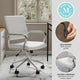 White Faux Leather/Polished Nickel |#| Ribbed Faux Leather Swivel Home Office Chair with Armrests-White/Polished Nickel