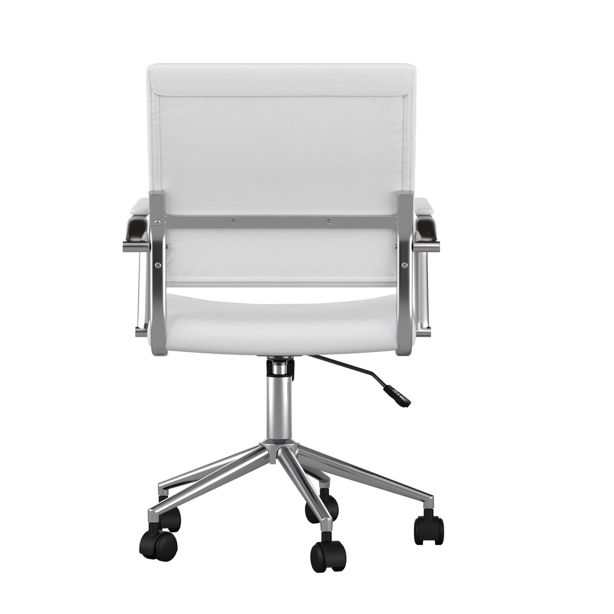 White Faux Leather/Polished Nickel |#| Ribbed Faux Leather Swivel Home Office Chair with Armrests-White/Polished Nickel