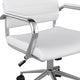 White Faux Leather/Polished Nickel |#| Ribbed Faux Leather Swivel Home Office Chair with Armrests-White/Polished Nickel