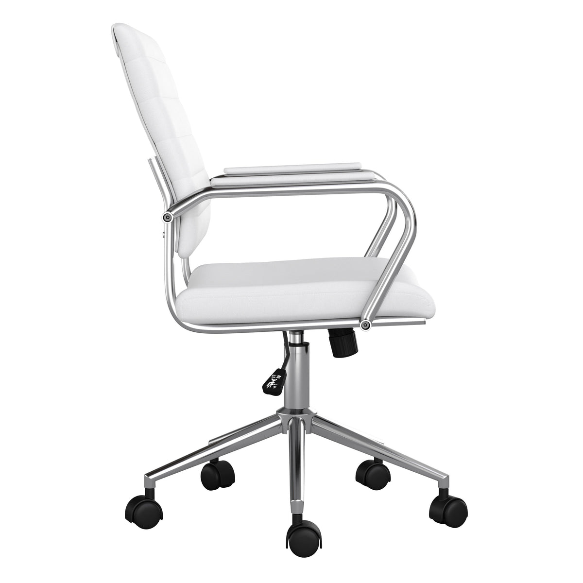 White Faux Leather/Polished Nickel |#| Ribbed Faux Leather Swivel Home Office Chair with Armrests-White/Polished Nickel