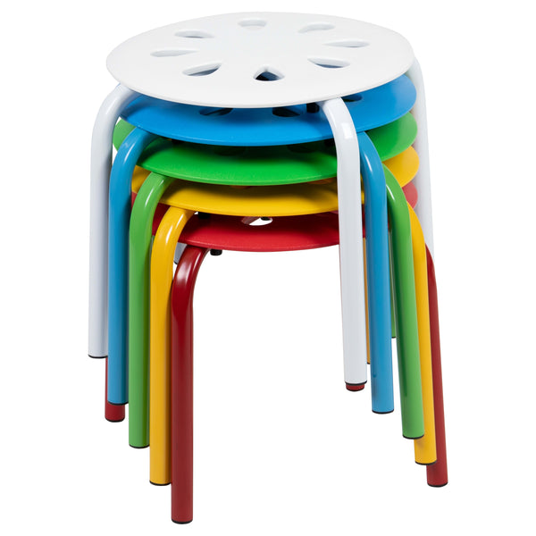 Assorted |#| Plastic Nesting Stack Stools-Classroom/Home, 11.5inchHeight, Assorted Colors-5 Pack