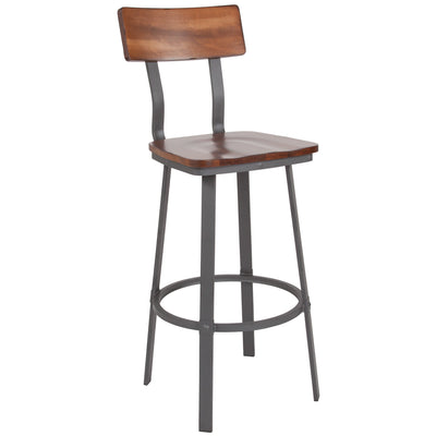Restaurant Barstool with Wood Seat & Back and Powder Coat Frame - View 1