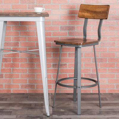 Restaurant Barstool with Wood Seat & Back and Powder Coat Frame - View 2