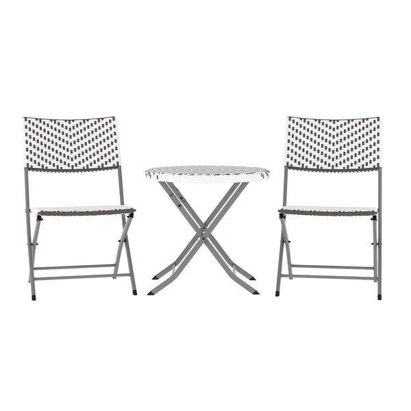 Gray & White |#| 3PC Gray/White and Charcoal Indoor/Outdoor PE Rattan Folding Bistro Set