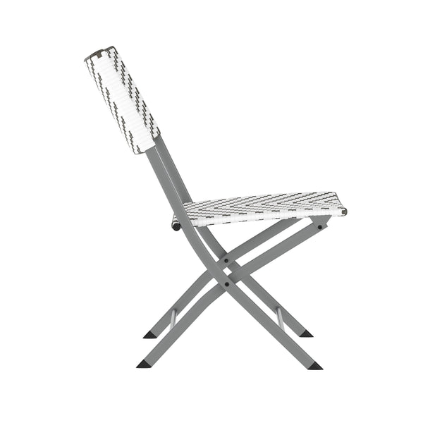 Gray & White |#| 3PC Gray/White and Charcoal Indoor/Outdoor PE Rattan Folding Bistro Set