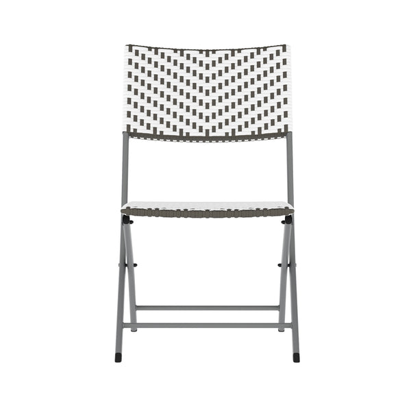 Gray & White |#| 3PC Gray/White and Charcoal Indoor/Outdoor PE Rattan Folding Bistro Set