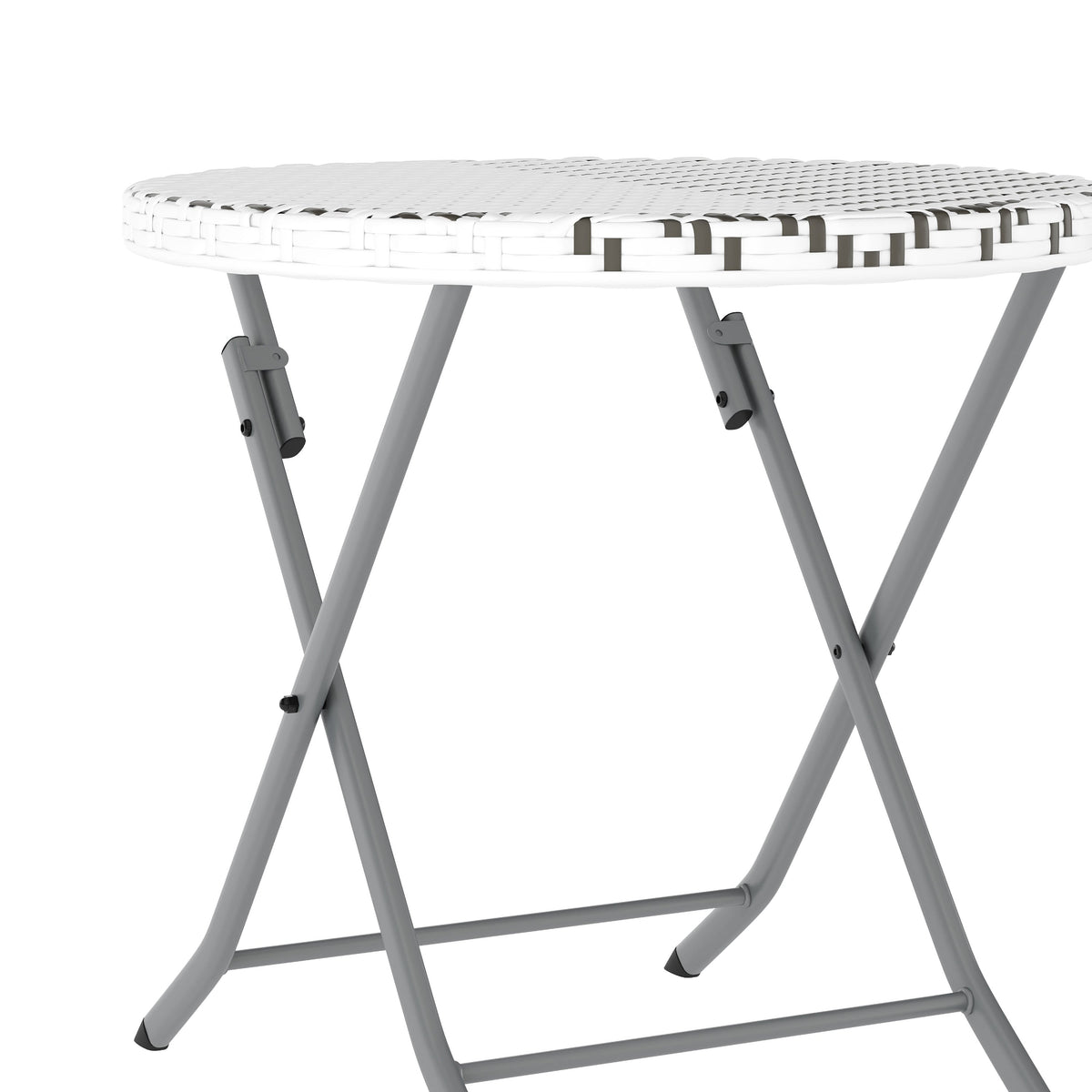 Gray & White |#| 3PC Gray/White and Charcoal Indoor/Outdoor PE Rattan Folding Bistro Set