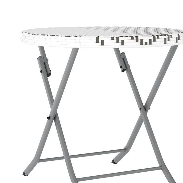 Gray & White |#| 3PC Gray/White and Charcoal Indoor/Outdoor PE Rattan Folding Bistro Set