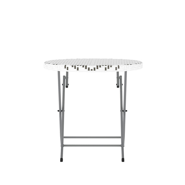 Gray & White |#| 3PC Gray/White and Charcoal Indoor/Outdoor PE Rattan Folding Bistro Set