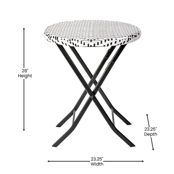 Black & White |#| 3PC Black and White Indoor/Outdoor PE Rattan Folding Bistro Set