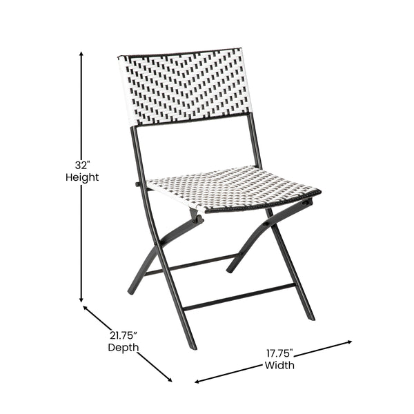 Black & White |#| 3PC Black and White Indoor/Outdoor PE Rattan Folding Bistro Set