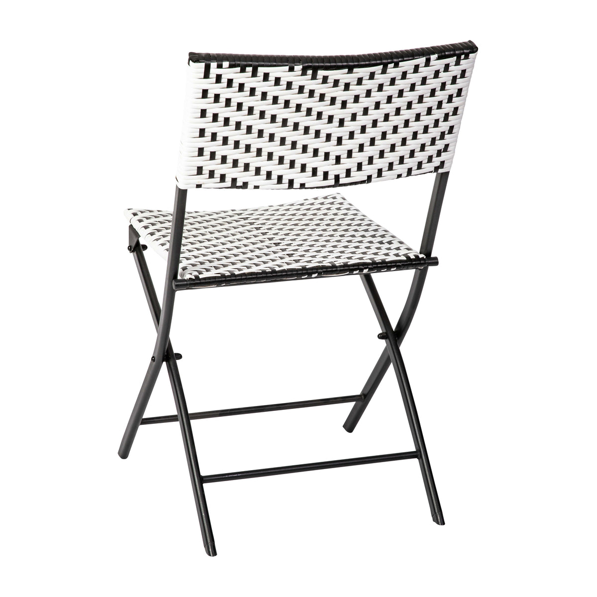 Black & White |#| 3PC Black and White Indoor/Outdoor PE Rattan Folding Bistro Set