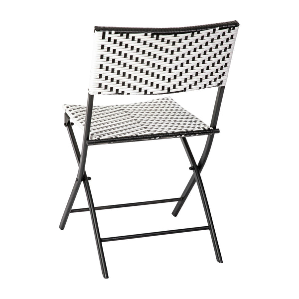 Black & White |#| 3PC Black and White Indoor/Outdoor PE Rattan Folding Bistro Set