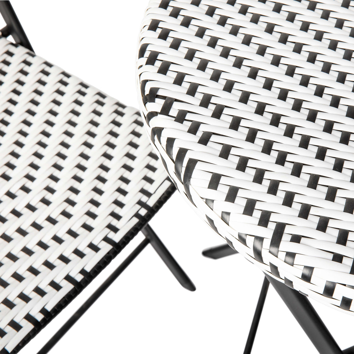 Black & White |#| 3PC Black and White Indoor/Outdoor PE Rattan Folding Bistro Set