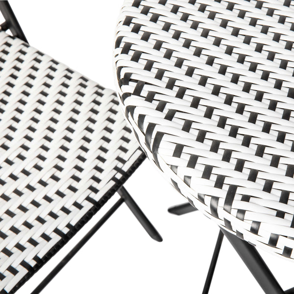 Black & White |#| 3PC Black and White Indoor/Outdoor PE Rattan Folding Bistro Set