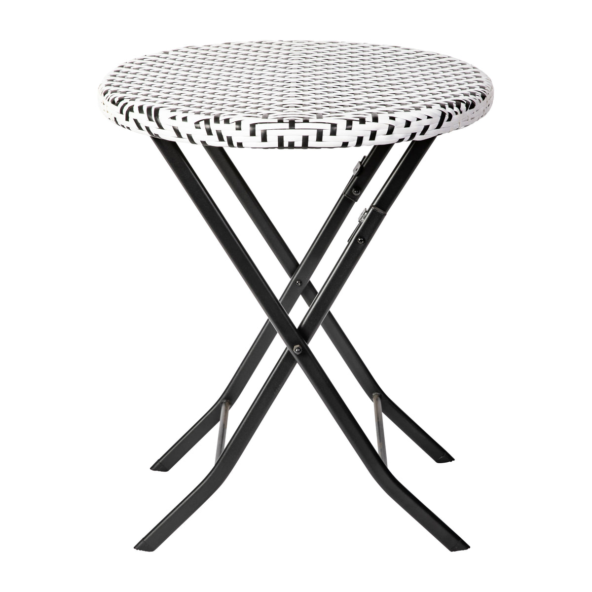 Black & White |#| 3PC Black and White Indoor/Outdoor PE Rattan Folding Bistro Set
