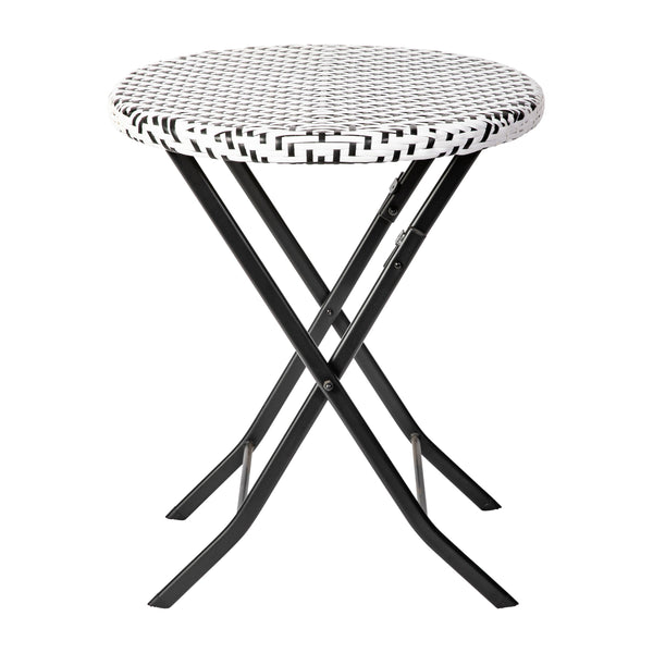 Black & White |#| 3PC Black and White Indoor/Outdoor PE Rattan Folding Bistro Set