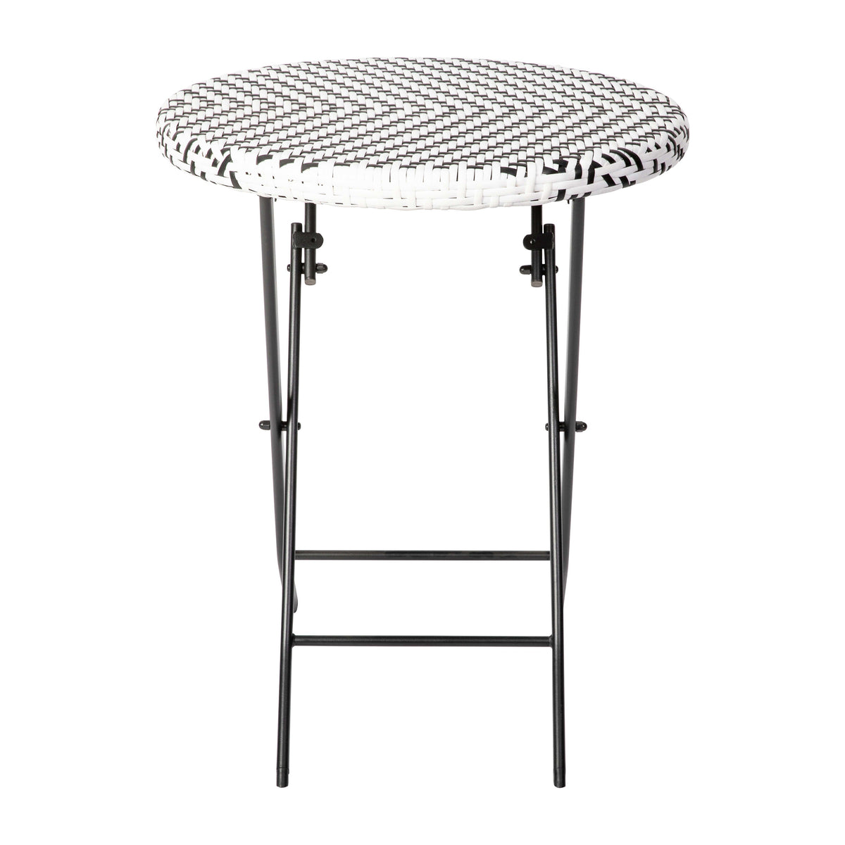Black & White |#| 3PC Black and White Indoor/Outdoor PE Rattan Folding Bistro Set