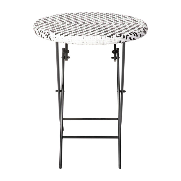 Black & White |#| 3PC Black and White Indoor/Outdoor PE Rattan Folding Bistro Set