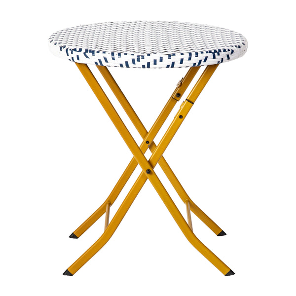 Navy & White |#| 3PC Navy and White Indoor/Outdoor PE Rattan Folding Bistro Set