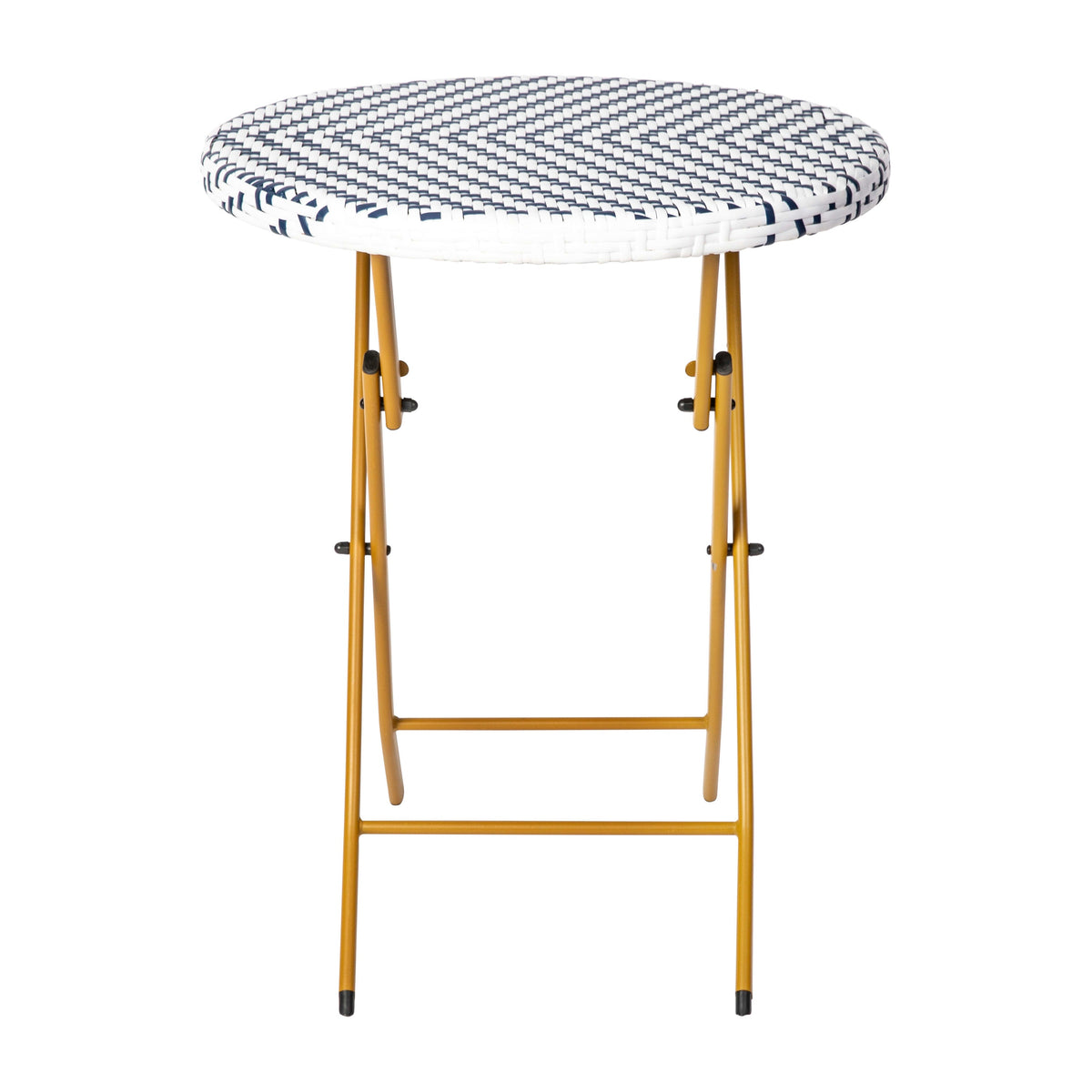 Navy & White |#| 3PC Navy and White Indoor/Outdoor PE Rattan Folding Bistro Set