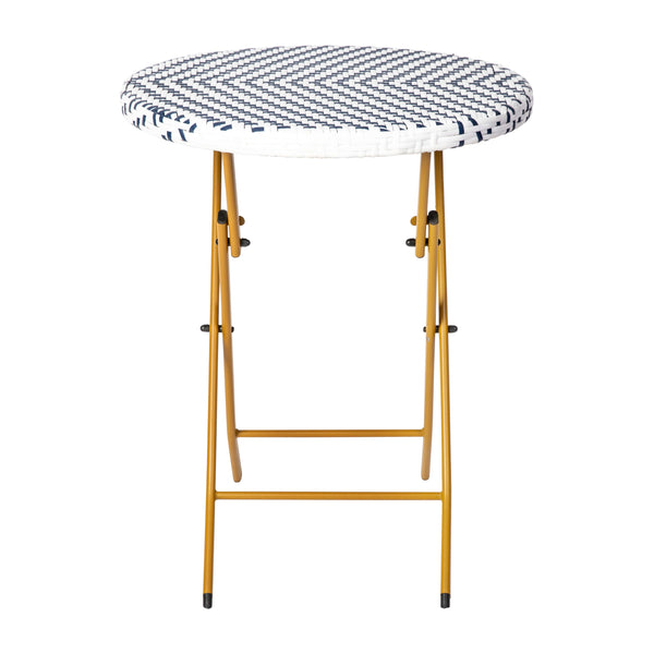 Navy & White |#| 3PC Navy and White Indoor/Outdoor PE Rattan Folding Bistro Set