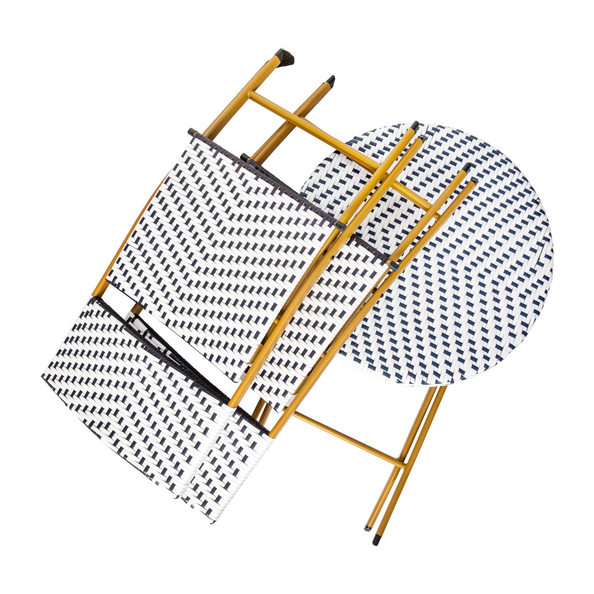 Navy & White |#| 3PC Navy and White Indoor/Outdoor PE Rattan Folding Bistro Set