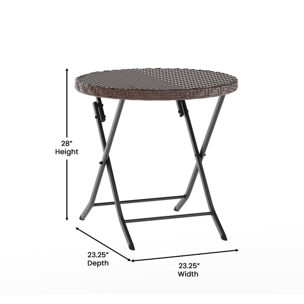 Brown |#| 3PC Brown and Black Indoor/Outdoor PE Rattan Folding Bistro Set