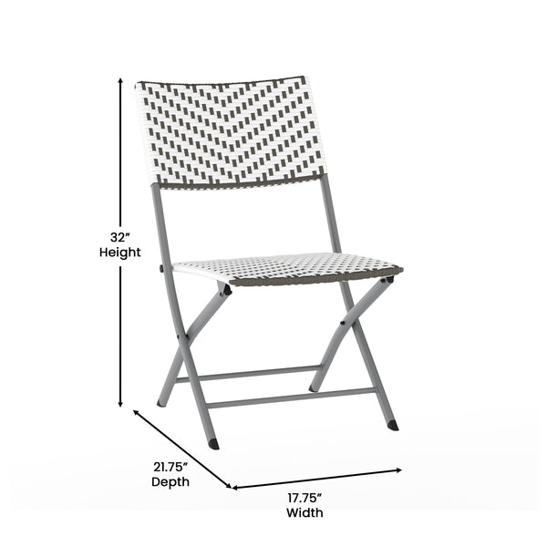 Gray & White |#| 3PC Gray/White and Charcoal Indoor/Outdoor PE Rattan Folding Bistro Set