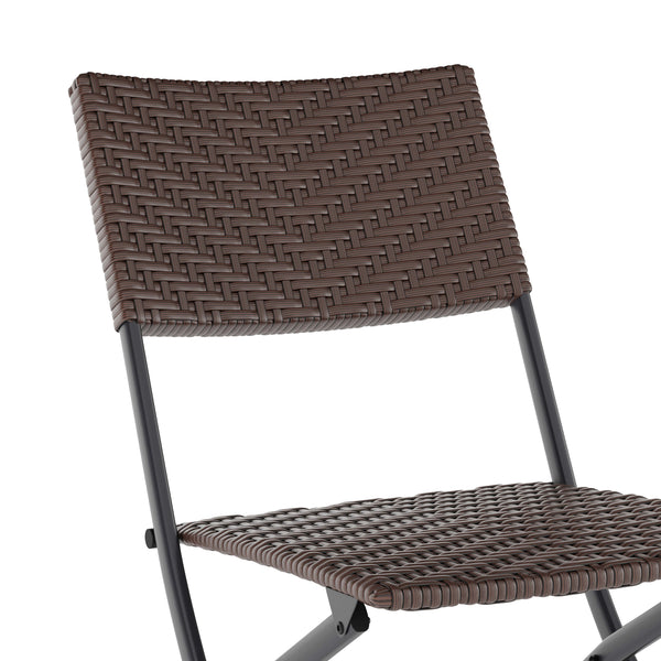 Brown |#| 3PC Brown and Black Indoor/Outdoor PE Rattan Folding Bistro Set