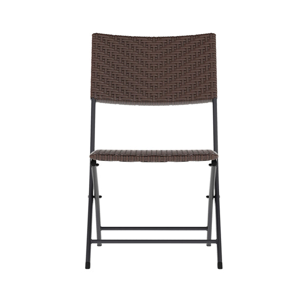 Brown |#| 3PC Brown and Black Indoor/Outdoor PE Rattan Folding Bistro Set