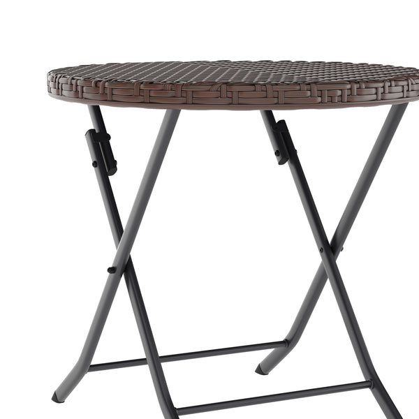 Brown |#| 3PC Brown and Black Indoor/Outdoor PE Rattan Folding Bistro Set