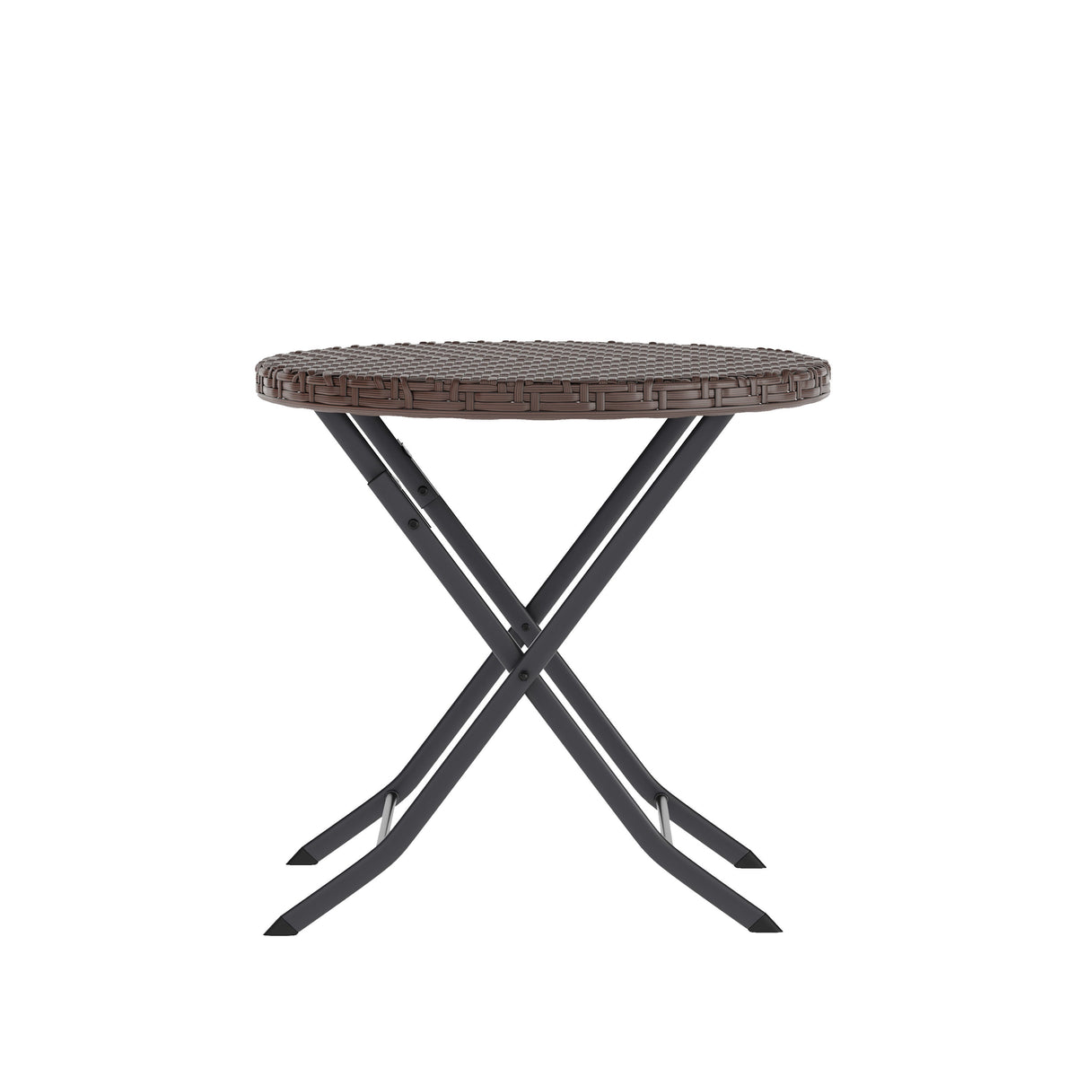 Brown |#| 3PC Brown and Black Indoor/Outdoor PE Rattan Folding Bistro Set
