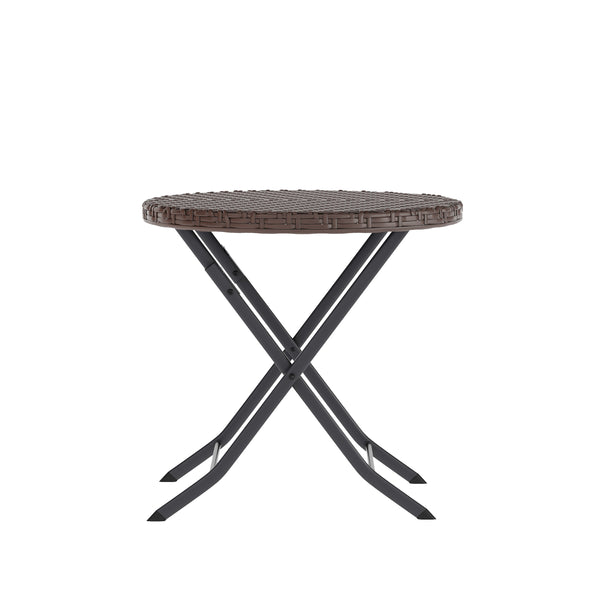 Brown |#| 3PC Brown and Black Indoor/Outdoor PE Rattan Folding Bistro Set