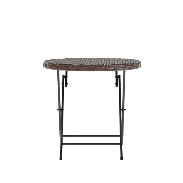 Brown |#| 3PC Brown and Black Indoor/Outdoor PE Rattan Folding Bistro Set