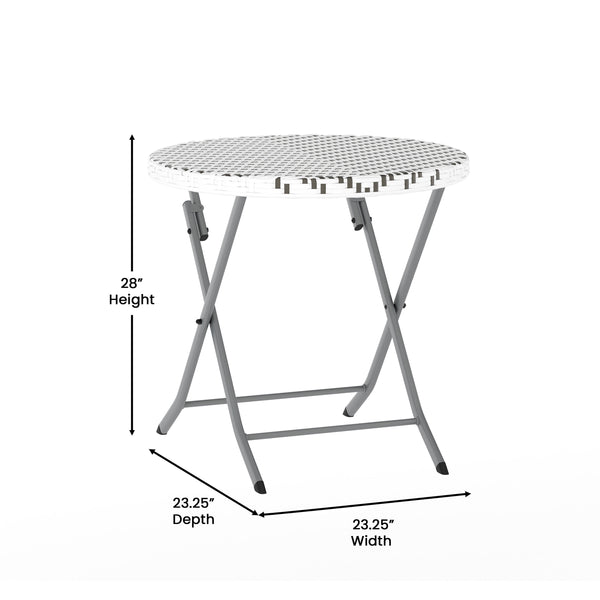 Gray & White |#| 3PC Gray/White and Charcoal Indoor/Outdoor PE Rattan Folding Bistro Set