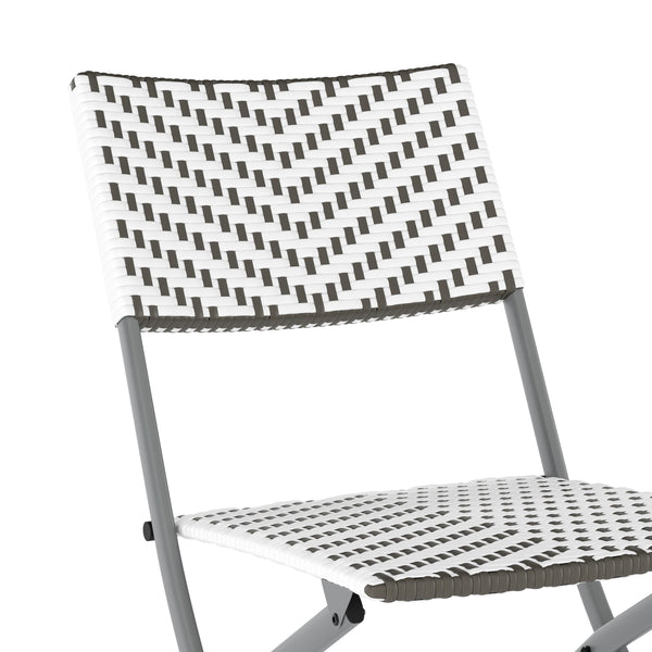 Gray & White |#| 3PC Gray/White and Charcoal Indoor/Outdoor PE Rattan Folding Bistro Set